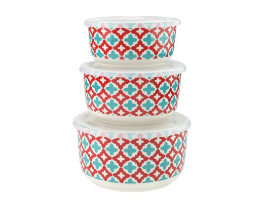 Syndra 3-Piece Ceramic Bowl Set with Lids – 400 ml, 600 ml & 1000 ml | Microwave-Safe, Airtight Food Storage (Copy)